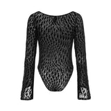 Flocked Mesh Bodysuit Black