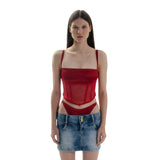 Mesh Corset Top Red