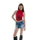Satin High Neck Top Cherry Red