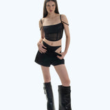 SATIN MESH CORSET TOP BLACK