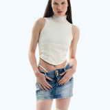 Satin High Neck Top White