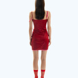 SATIN SLIP DRESS CHERRY RED