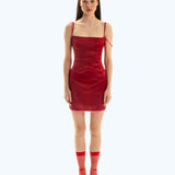 SATIN SLIP DRESS CHERRY RED