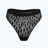 FLOCK MESH HIGH WAIST THONGS BLACK